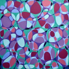 "Kinship 8", acrylic painting, abstract, webs, bubbles, ovals, rose, blue, green