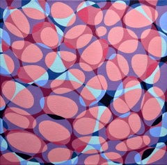 "Kinship 9", acrylic painting, abstract, webs, bubbles, pink, violet, blue, teal