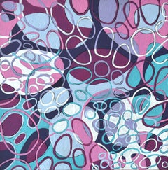 "String Theory 3", abstrait, sarcelle, violet, rose, bleu, peinture acrylique