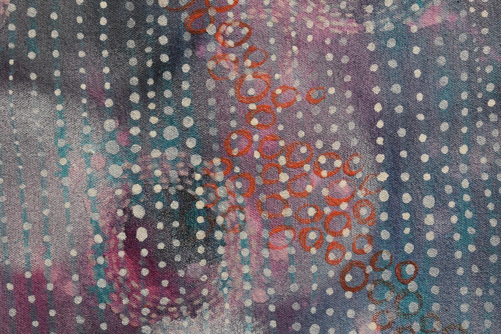 « Suspend », abstrait, acrylique, peinture, géométrique, magenta, bleu, violet, blanc - Contemporain Painting par Denise Driscoll