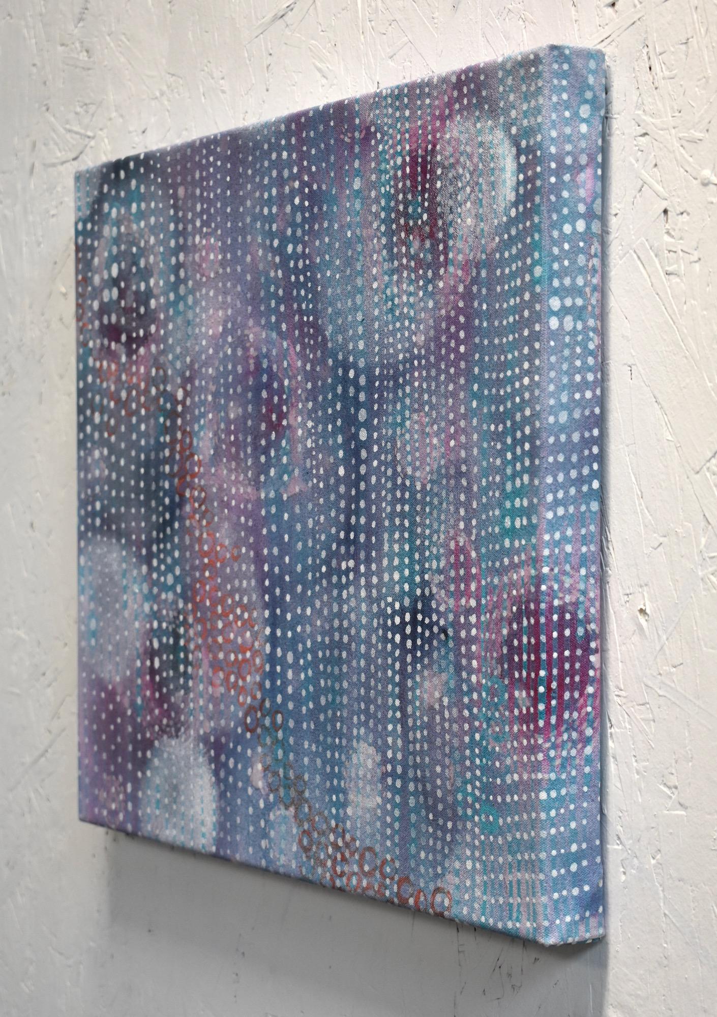 « Suspend », abstrait, acrylique, peinture, géométrique, magenta, bleu, violet, blanc en vente 2