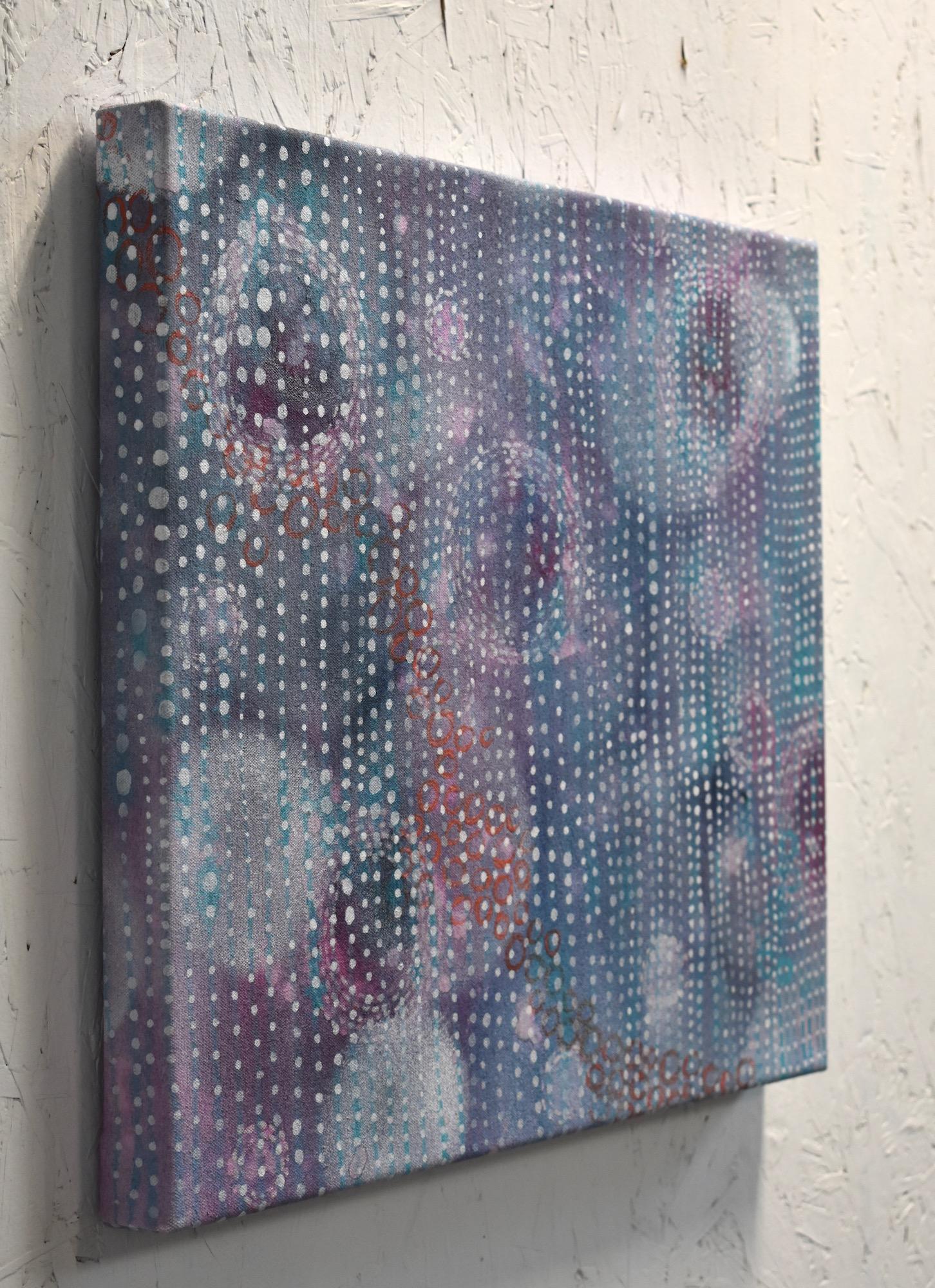 « Suspend », abstrait, acrylique, peinture, géométrique, magenta, bleu, violet, blanc en vente 3