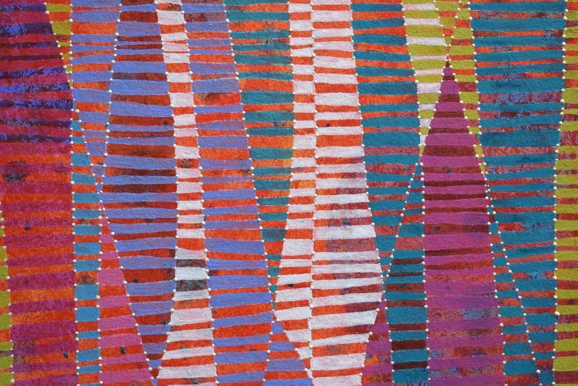« Veil », peinture abstraite, géométrique, magenta, bleue, verte, blanche, acrylique - Contemporain Painting par Denise Driscoll