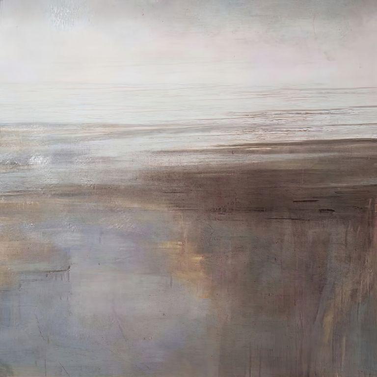 Denise Dundon Abstract Painting - Outgoing Tide, Signed Contemporary Neutral Minimalist Abstract Digital Painting