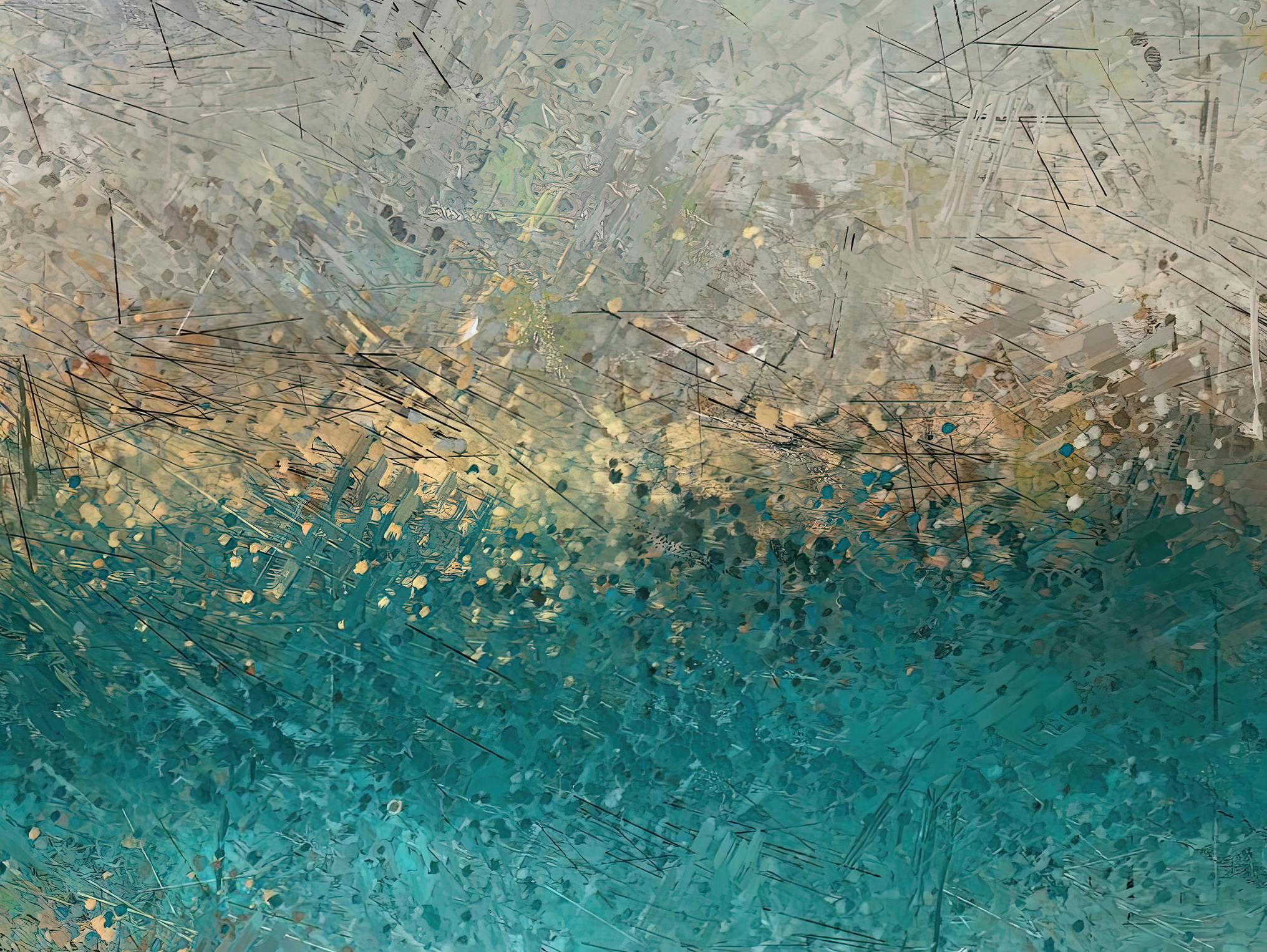 Unter der Illusion, signierter zeitgenössischer blauer abstrakter Digitalgemäldedruck (Abstrakt), Painting, von Denise Dundon