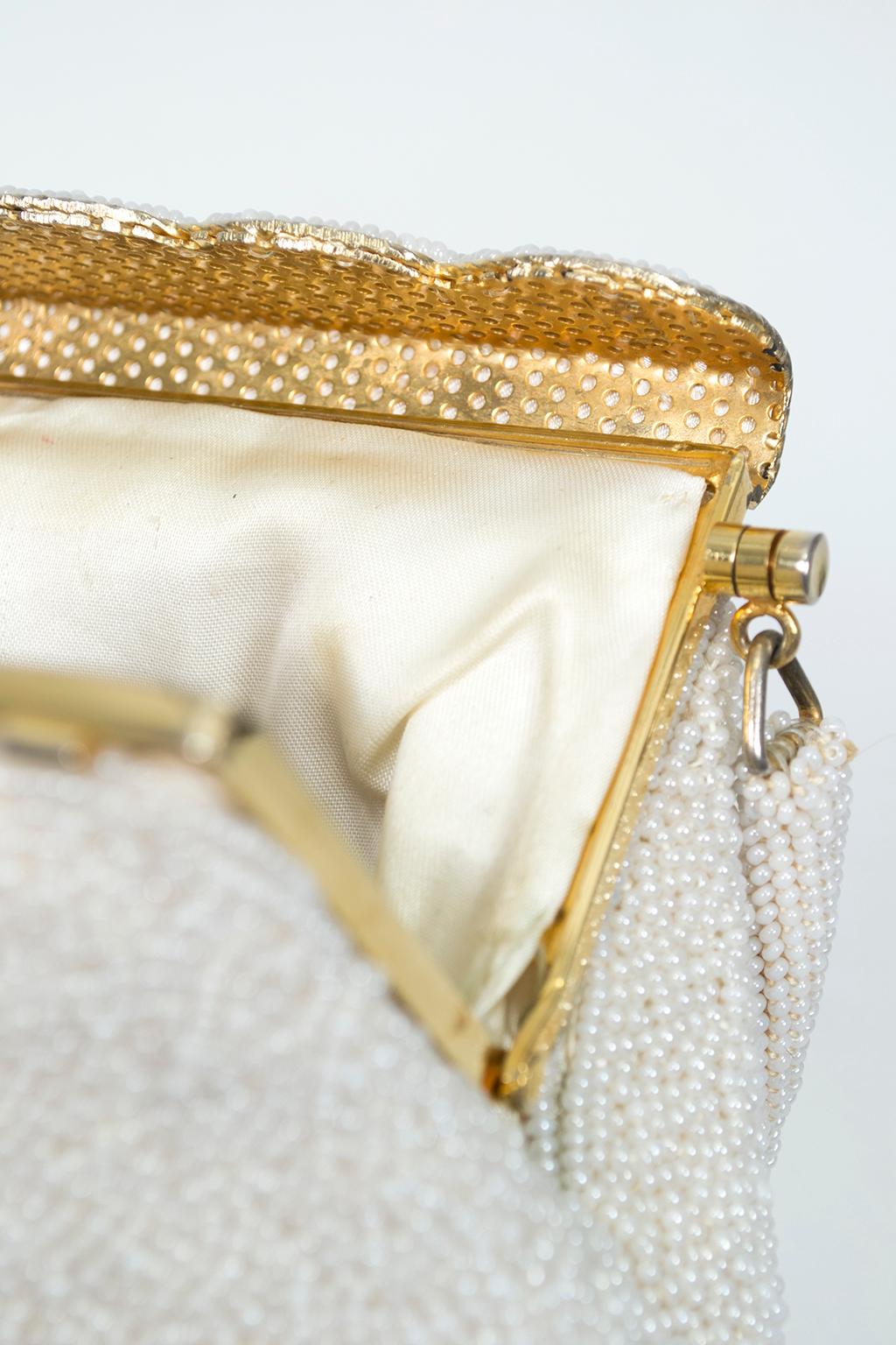 Denise Francelle Attrib Floral Petit Point and Ivory Pavé Bead Evening Bag, 1950 For Sale 3