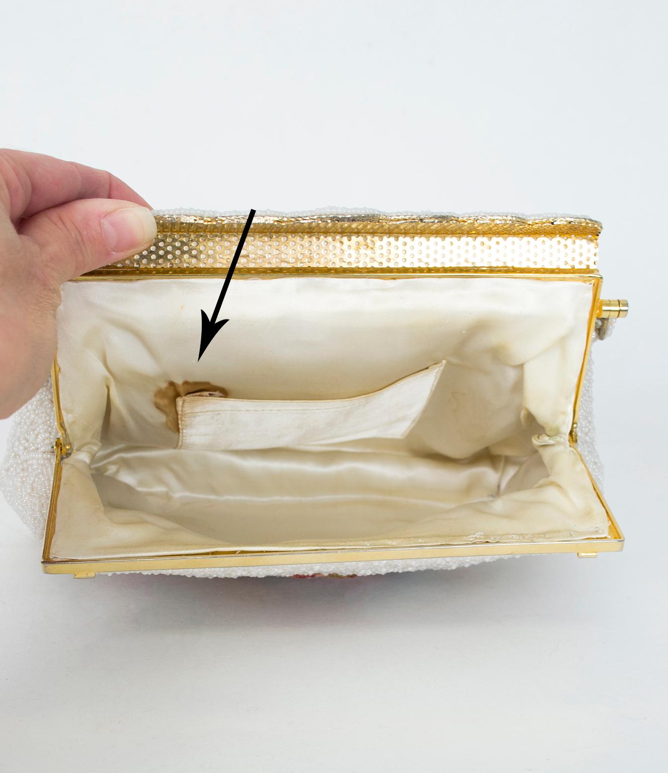 Denise Francelle Attrib Floral Petit Point and Ivory Pavé Bead Evening Bag, 1950 For Sale 4