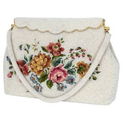 Denise Francelle Attrib Floral Petit Point and Ivory Pavé Bead Evening Bag, 1950