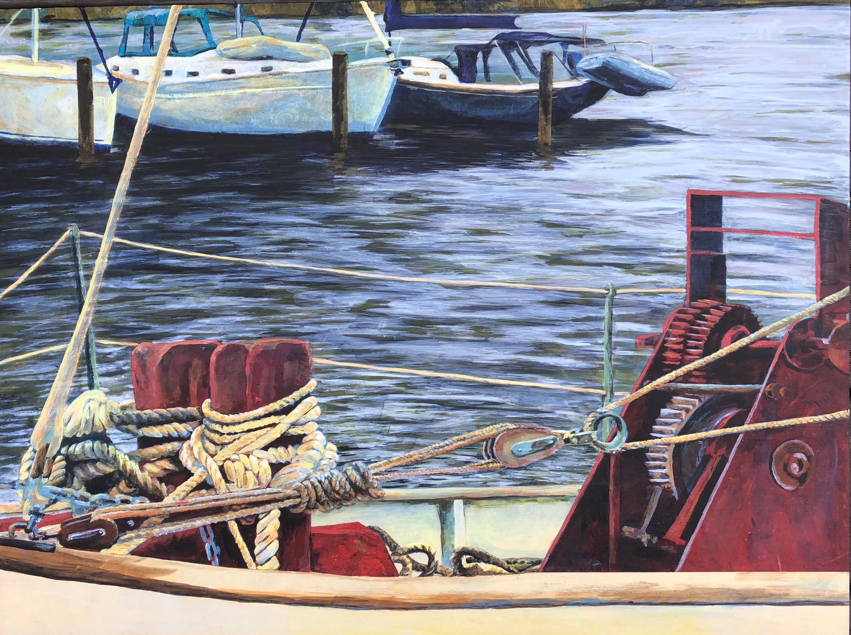 Denise Mumm Still-Life Painting - Lines on Old Sailboat, Acrylic Painting on Wood Panel, 2020