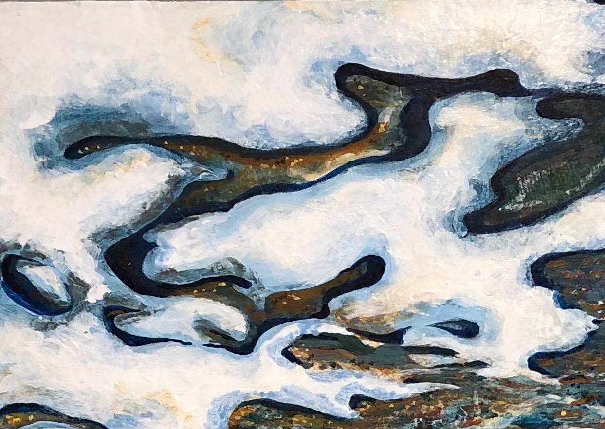 North Carolina Oysters, Original Still Life Painting on Wood Panel - Gray Still-Life Painting by Denise Mumm