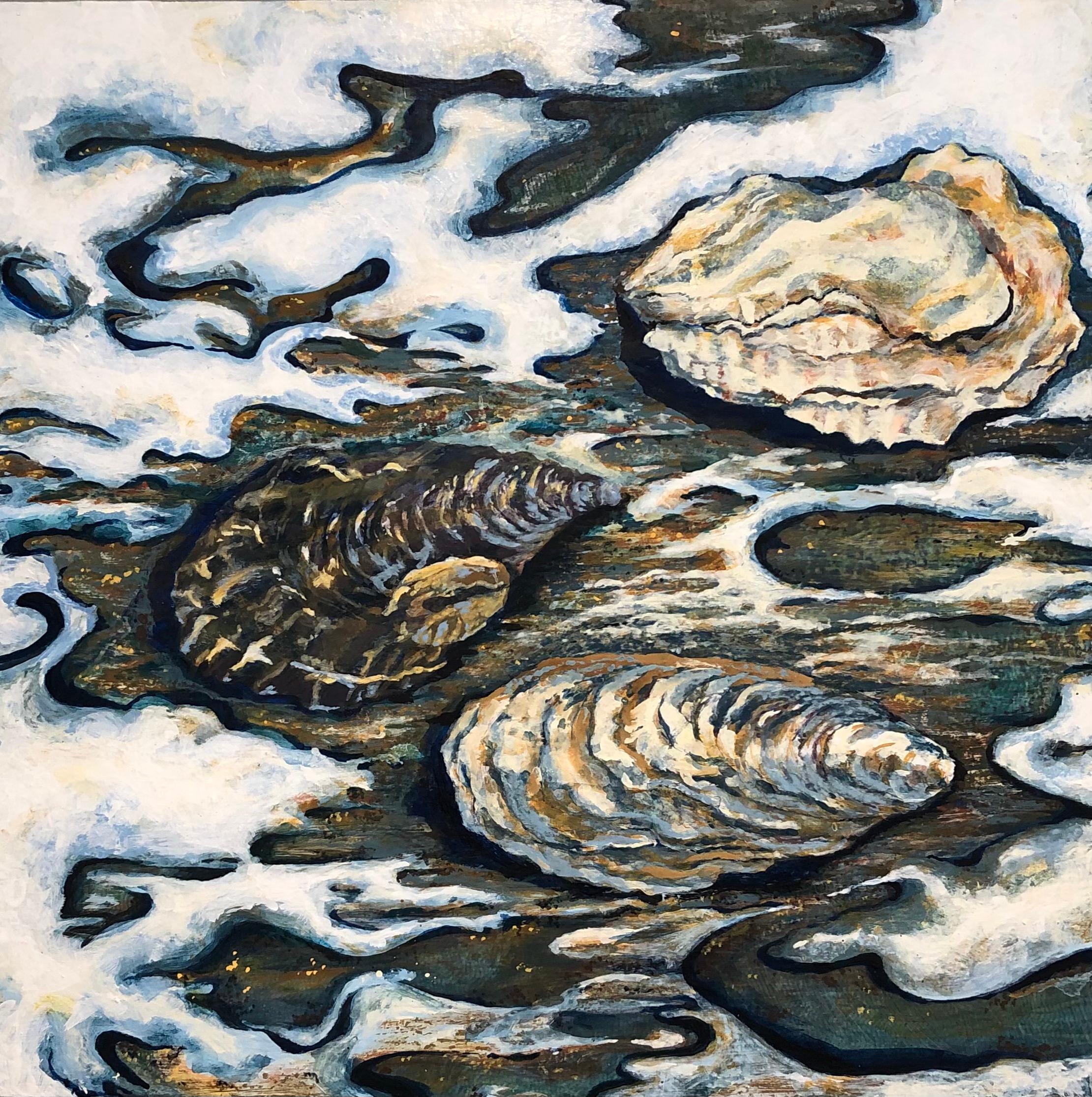Denise Mumm Still-Life Painting - North Carolina Oysters, Original Still Life Painting on Wood Panel