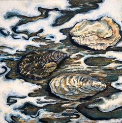 North Carolina Oysters, Original Still Life Painting on Wood Panel