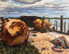 Old Mooring Balls, Bivalve, NJ - Peinture de nature morte originale, 2020
