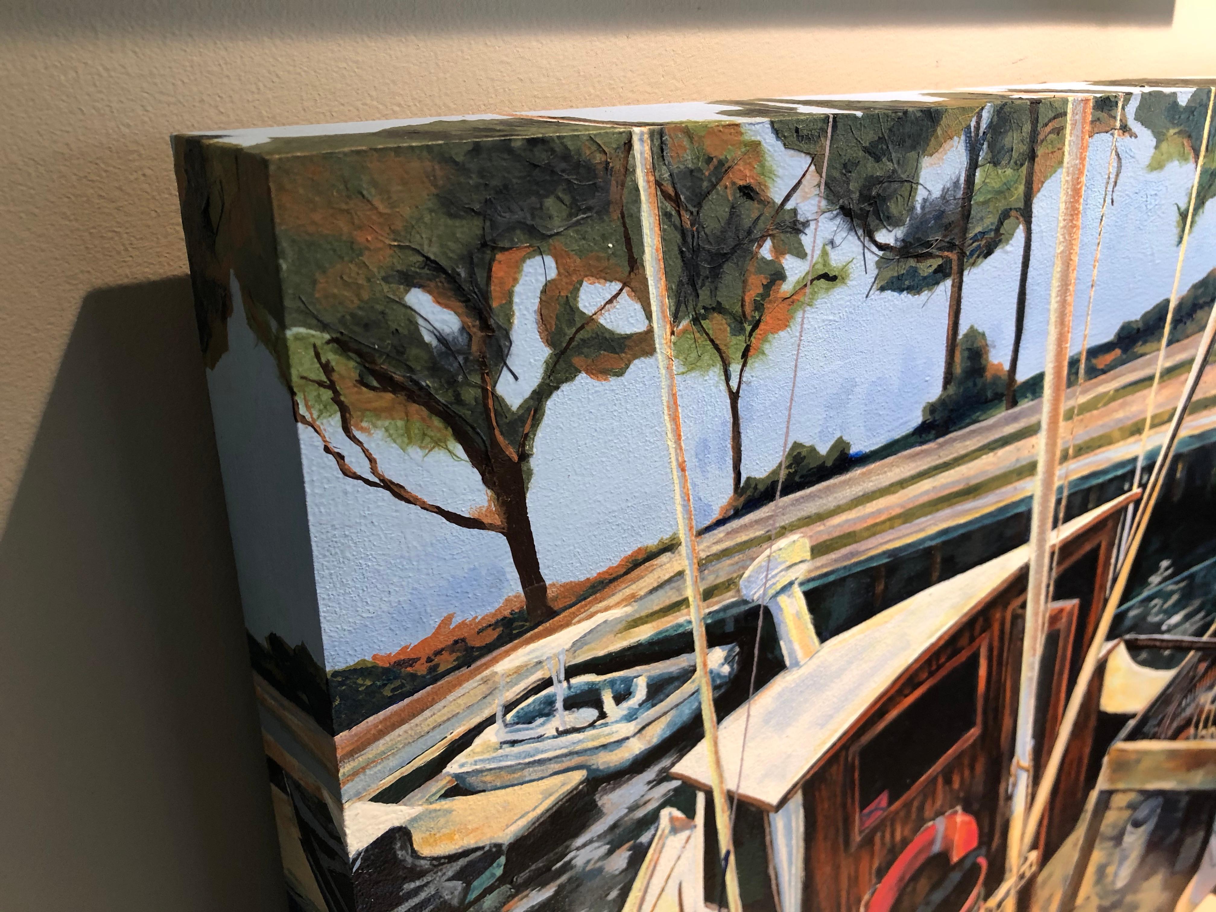 Bateau à huîtres, Windmill Pt. Marina, Va, peinture acrylique originale, 2020 - Painting de Denise Mumm