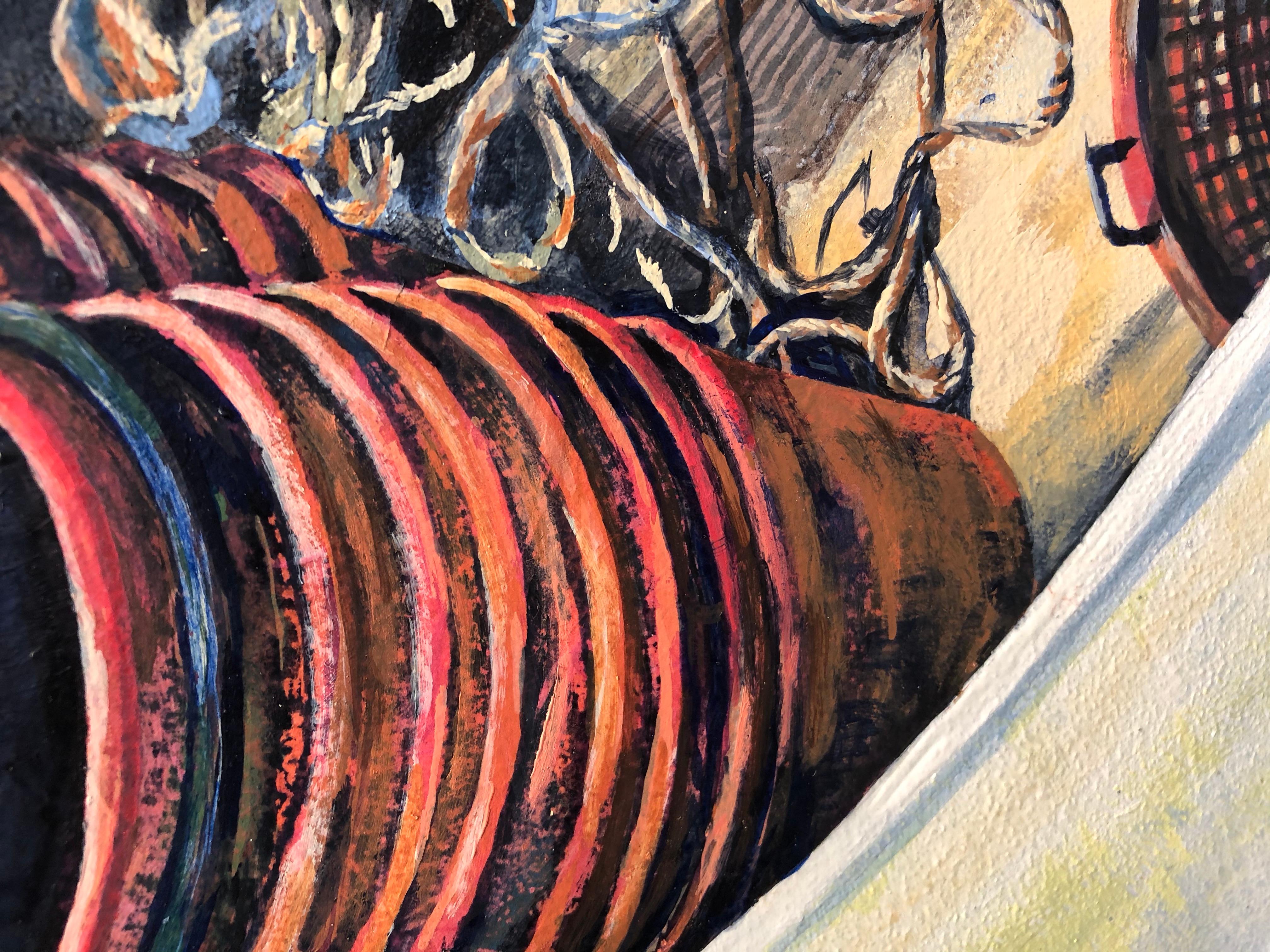 Bateau à huîtres, Windmill Pt. Marina, Va, peinture acrylique originale, 2020 - Impressionnisme Painting par Denise Mumm