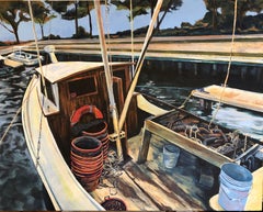 Windmühlenboot, Windmühle Pt. Marina Marina, Va, Original-Acrylgemälde, 2020