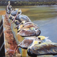 Pelicans at Hilton Head, Acrylic Painting on Wood Panel, 2020