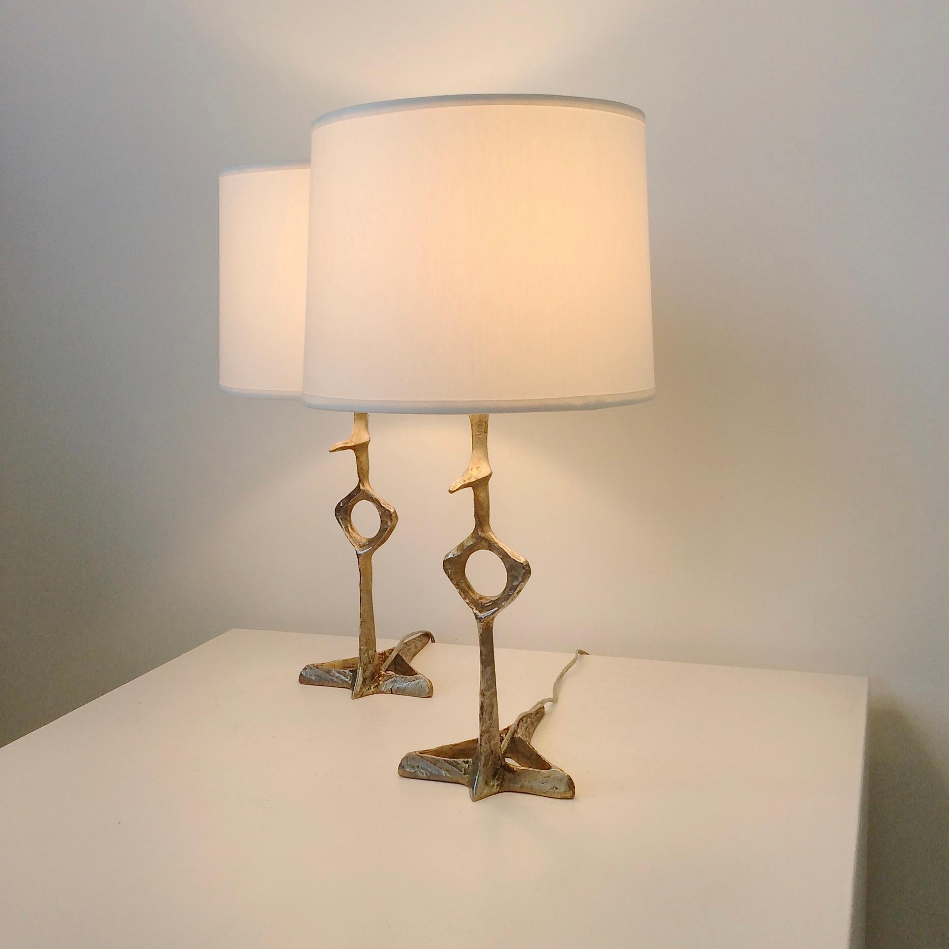 Denise Pietra Corbara Pair of Bronze Table Lamps, circa 1960, France For Sale 3