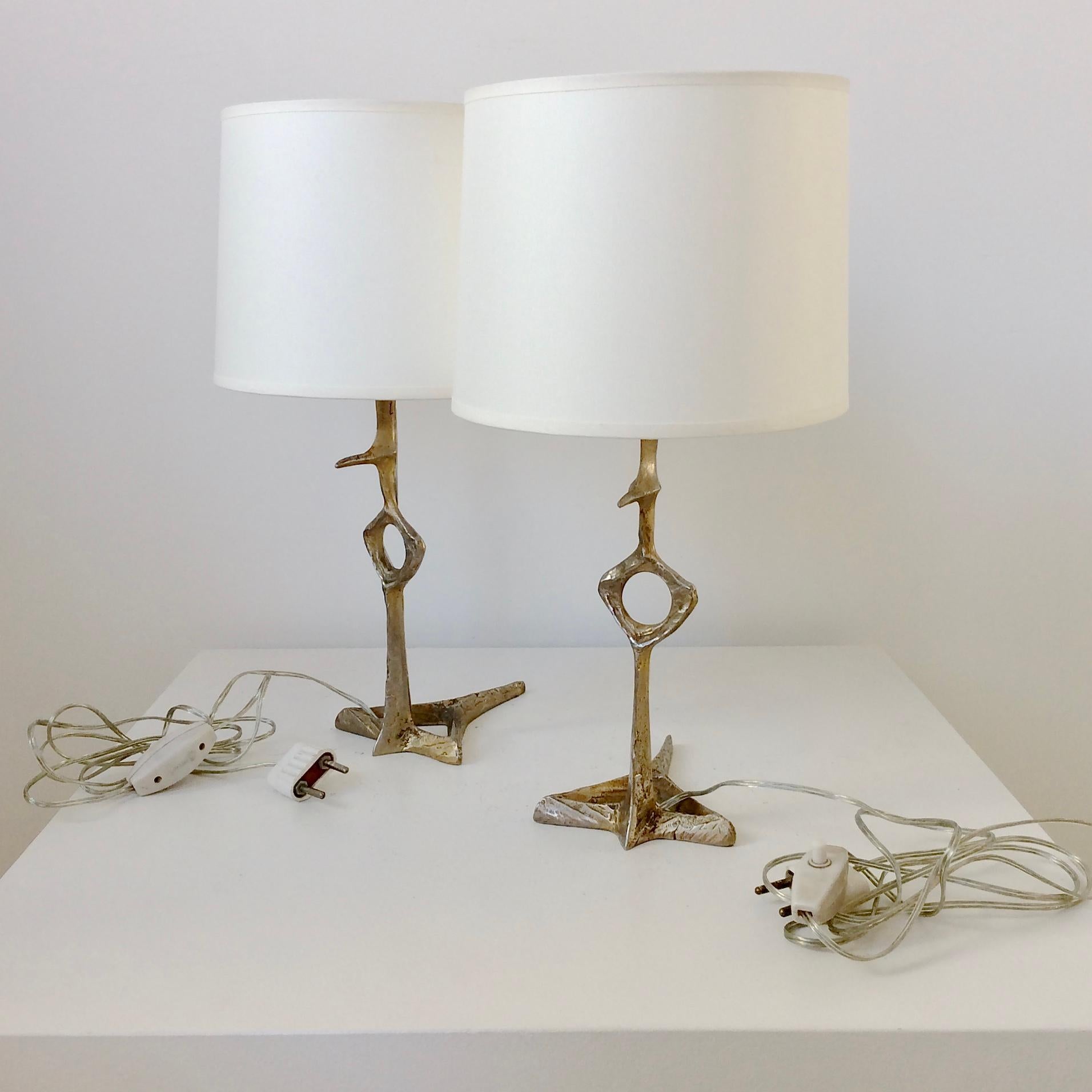 Denise Pietra Corbara Pair of Bronze Table Lamps, circa 1960, France For Sale 5