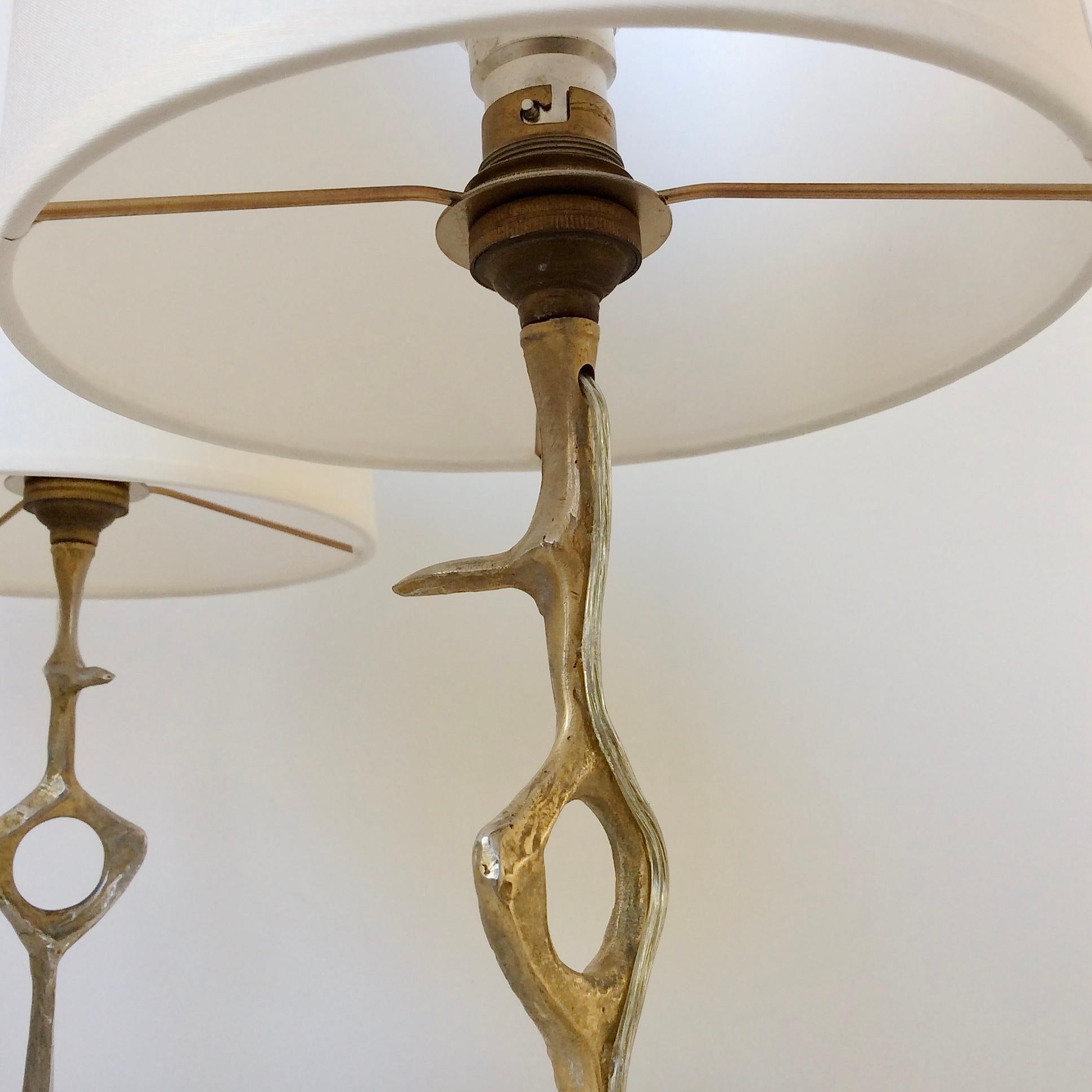 Denise Pietra Corbara Pair of Bronze Table Lamps, circa 1960, France For Sale 8