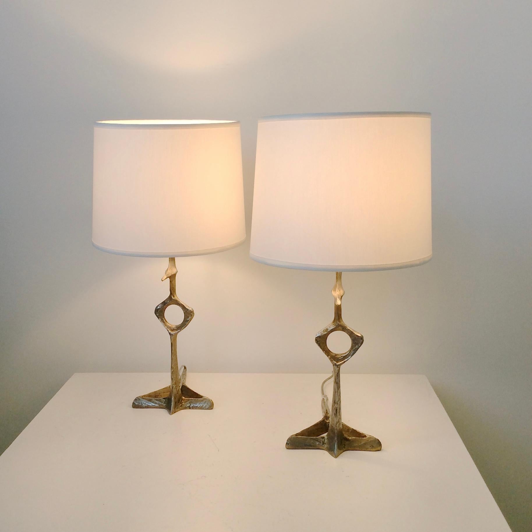Mid-Century Modern Denise Pietra Corbara Pair of Bronze Table Lamps, circa 1960, France For Sale