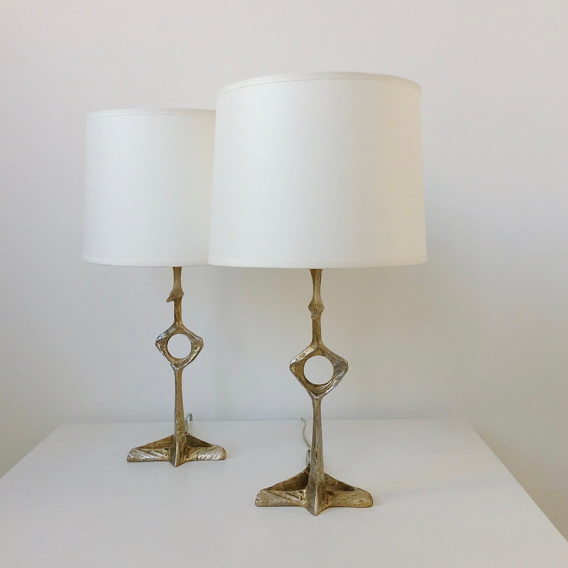 French Denise Pietra Corbara Pair of Bronze Table Lamps, circa 1960, France For Sale
