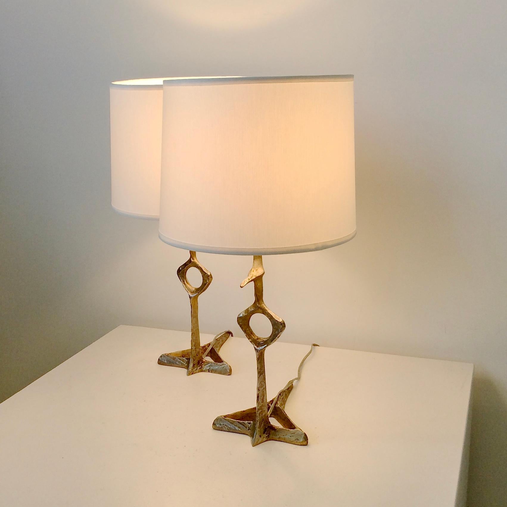 Denise Pietra Corbara Pair of Bronze Table Lamps, circa 1960, France In Good Condition For Sale In Brussels, BE