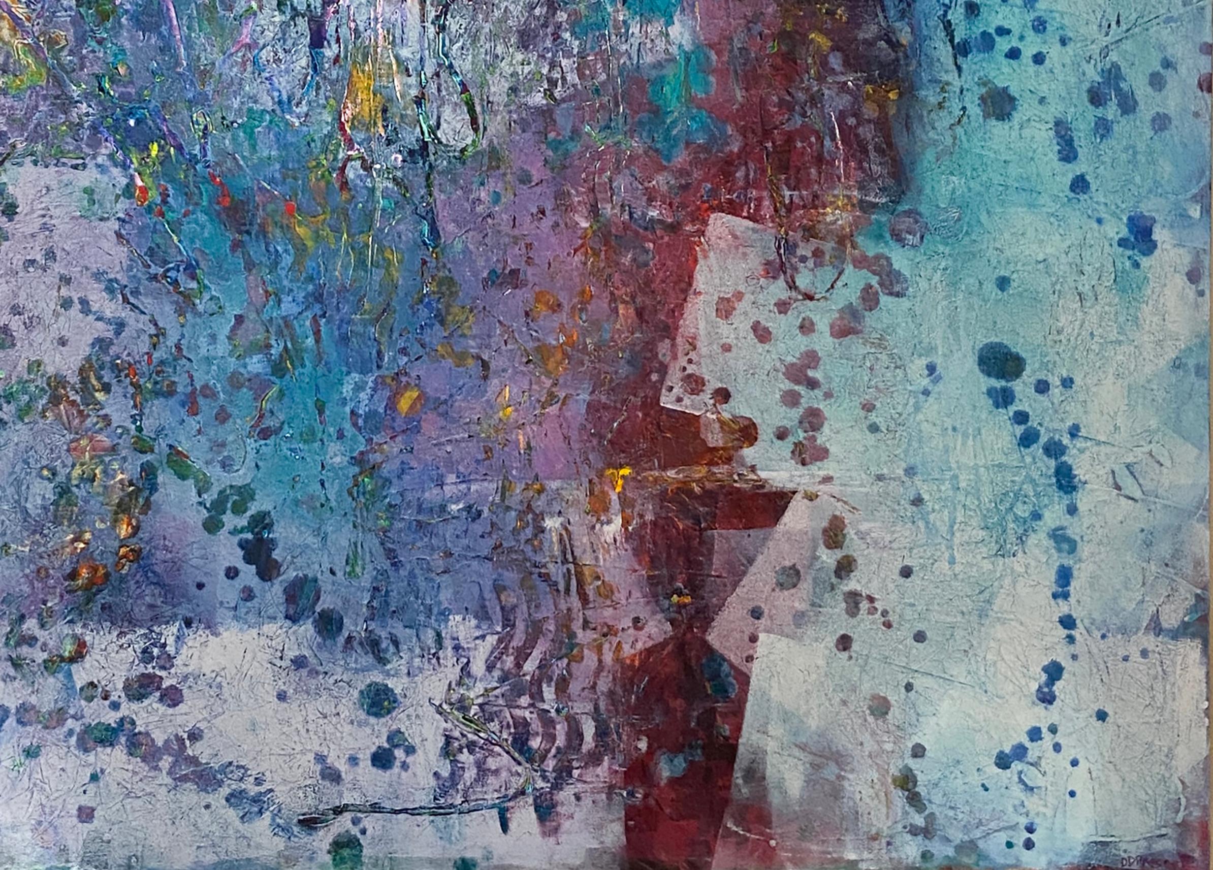 Bouquet, Quadro astratto contemporaneo originale blu e bianco - Painting Espressionismo astratto di Denise Presnell