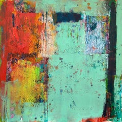 Dredging Up Memories, Original Contemporary Aquamarine and Red Abstract Painting