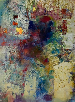 Used Fiddle-dee-dee, Original Contemporary Yellow Gold and Red Abstract Painting