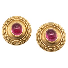 Denise Roberge 18 Karat Gold Bubblegum Tourmaline Cabochon Earclips