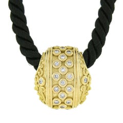 Denise Roberge 18k Gold 2.10ct Bezel Diamond Slide Pendant & Black Silk Cord