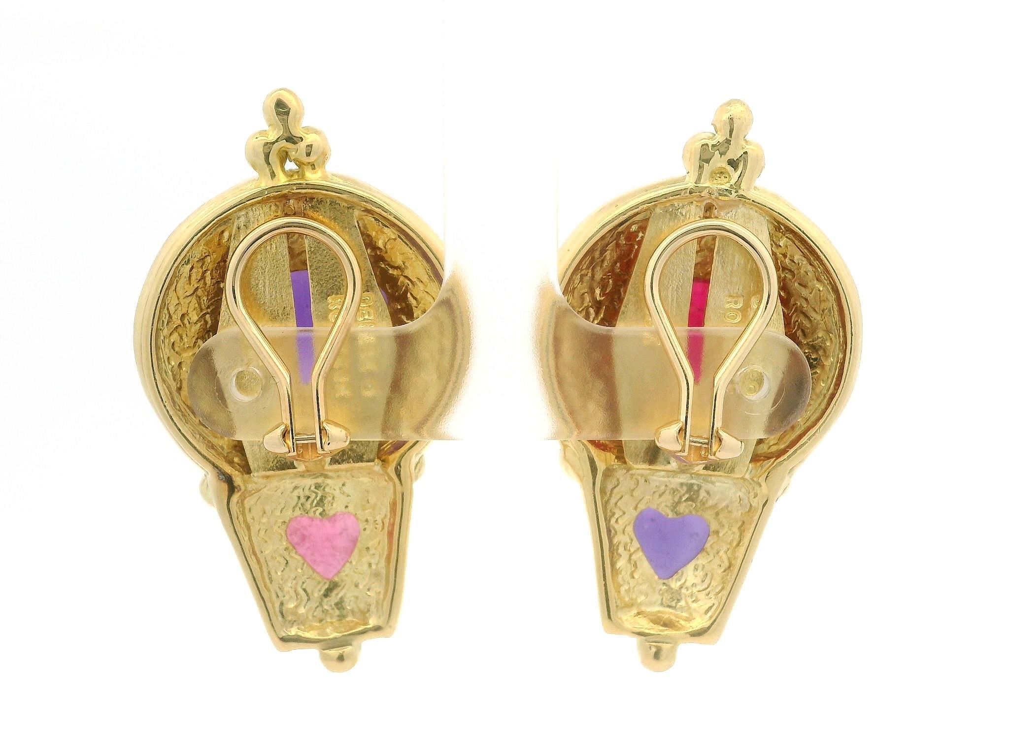 --Stone(s):--
(2) Natural Genuine Amethyst - Heart Cabochon Shape - Bezel Set - Very Nice Vivid Rich Purple Color - 7.6x8.6mm each (approx.)
(2) Natural Genuine Tourmaline -Wide Pear Cabochon Shape - Bezel Set - Very Nice Vivid Rich Pink Color -