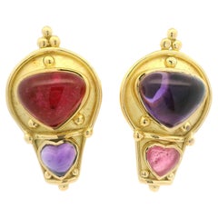 Denise Roberge Boucles d'oreilles clips en or 18 carats avec coeur en améthyste et tourmaline rose