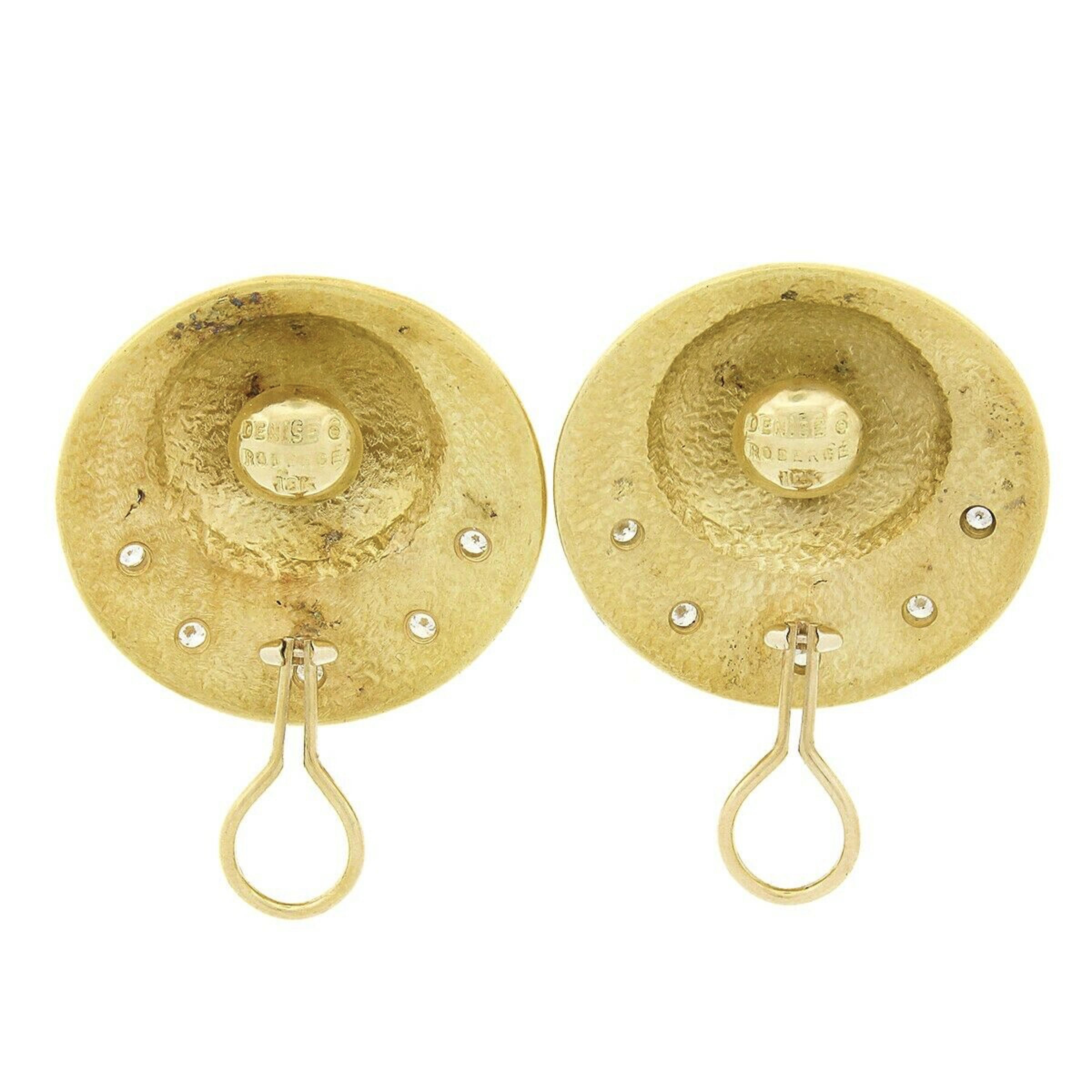 Etruscan Revival Denise Roberge 18K Gold Etruscan Large Round Circular Disk w/ Diamond Earrings For Sale