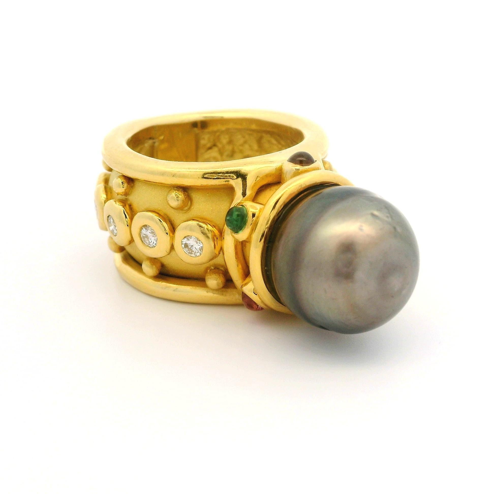 Denise Roberge - Anello largo con perla di Tahiti e diamante a castone in oro 18 ct. in vendita 6