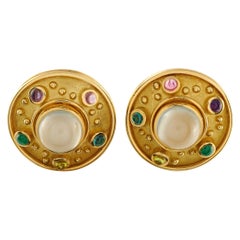 Denise Roberge 18K Gold Moonstone Gemstone Clip-On Earrings DR09-122225 Denise Roberge 18K Gold Moonstone Gemstone Clip-On Earrings DR09-122225