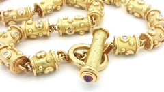Denise Roberge 18k Yellow Gold Bezel Diamond Beaded Cylinder Toggle Necklace
