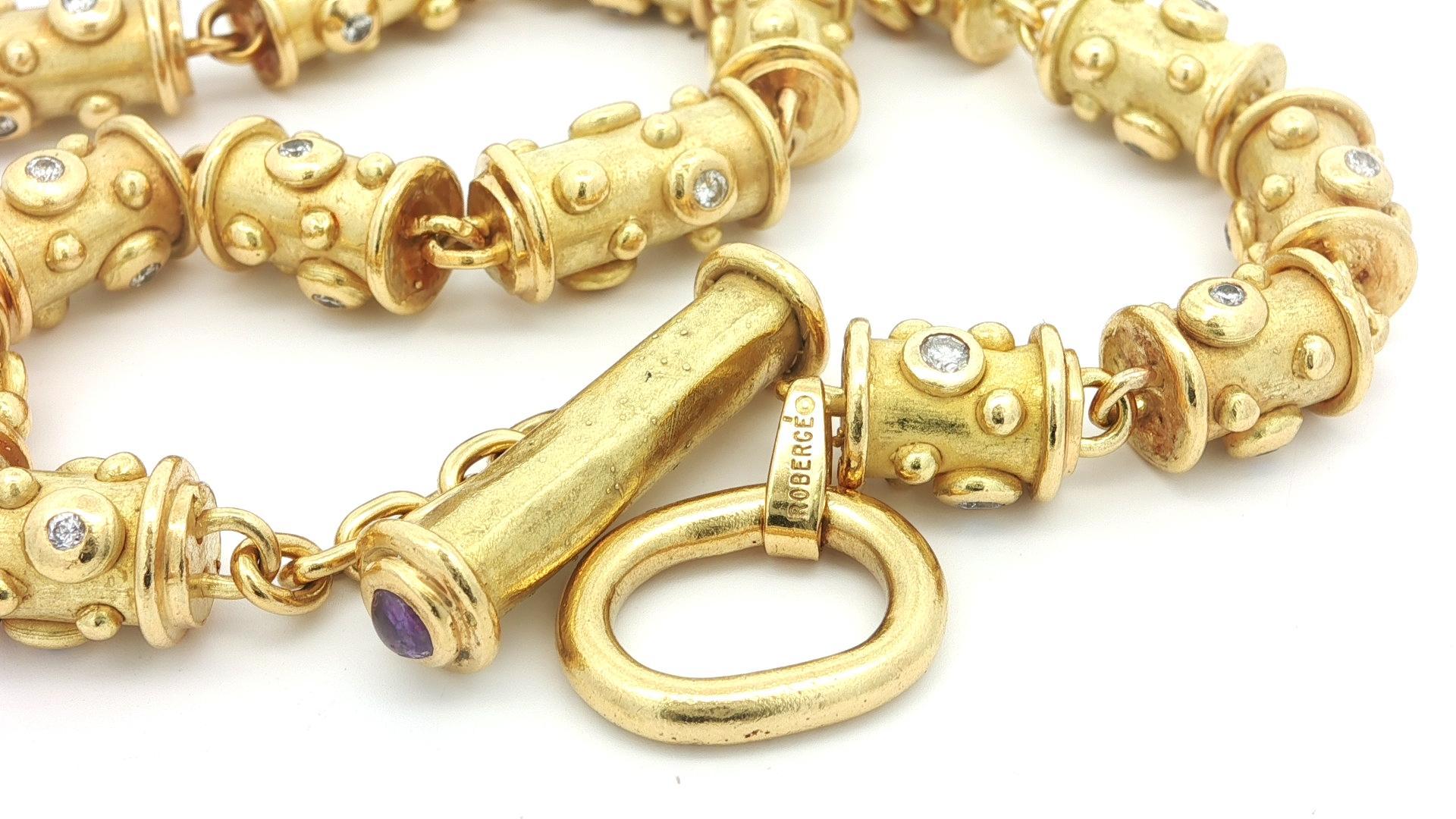 Denise Roberge 18k Gelbgold Lünette Diamond Beaded Zylinder Toggle Halskette (Cabochon) im Angebot
