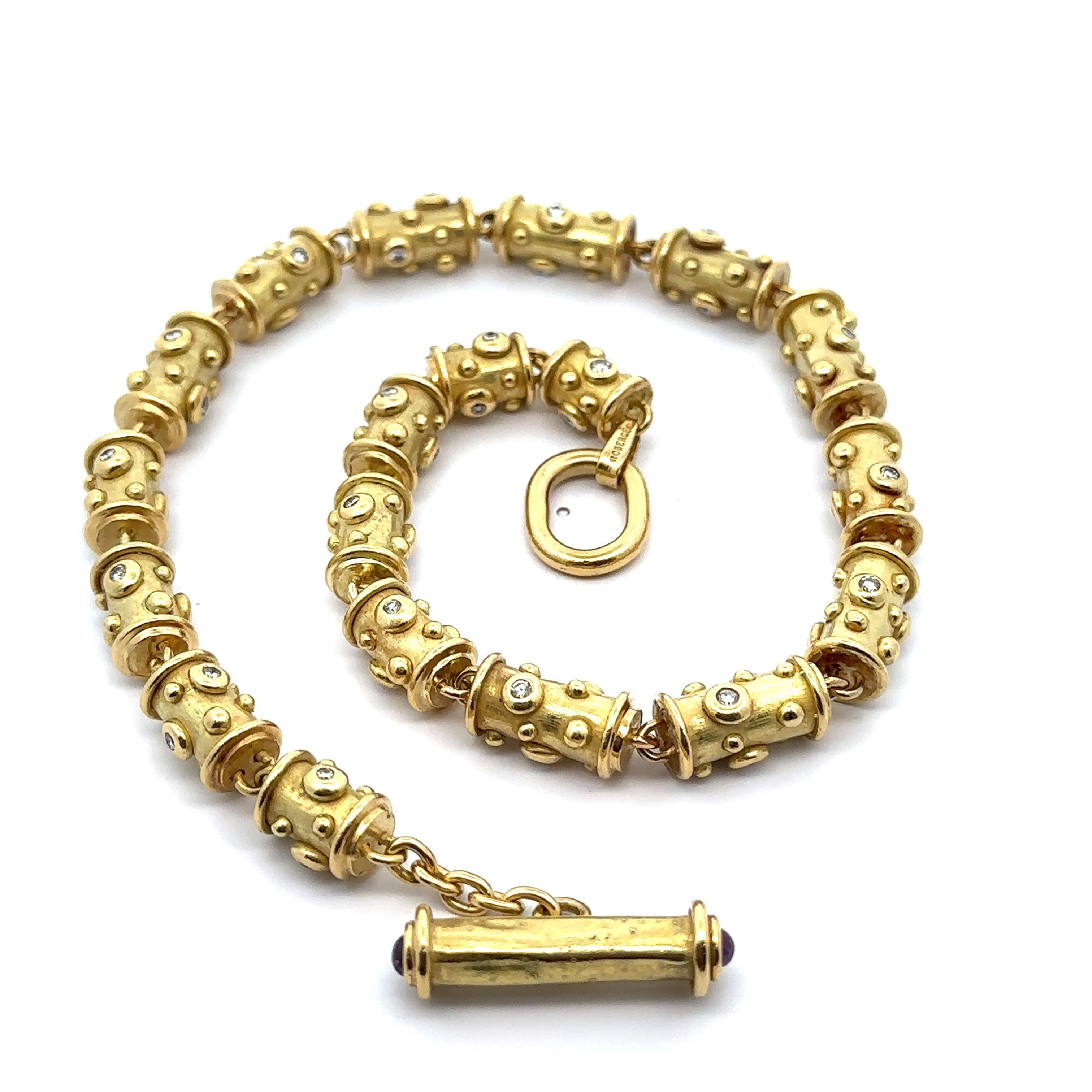 Denise Roberge 18k Gelbgold Lünette Diamond Beaded Zylinder Toggle Halskette im Zustand „Gut“ im Angebot in Montclair, NJ