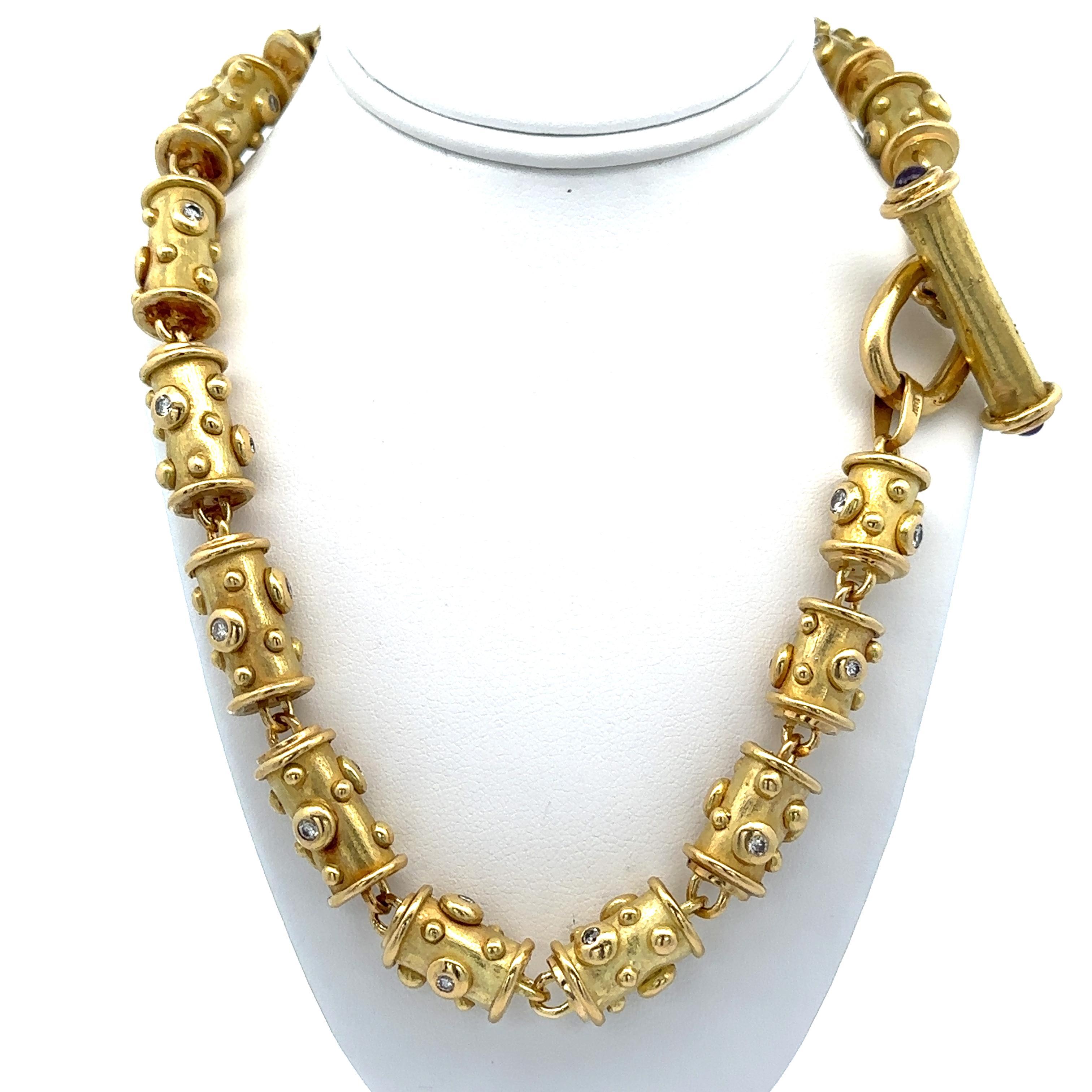 Denise Roberge 18k Gelbgold Lünette Diamond Beaded Zylinder Toggle Halskette Damen im Angebot