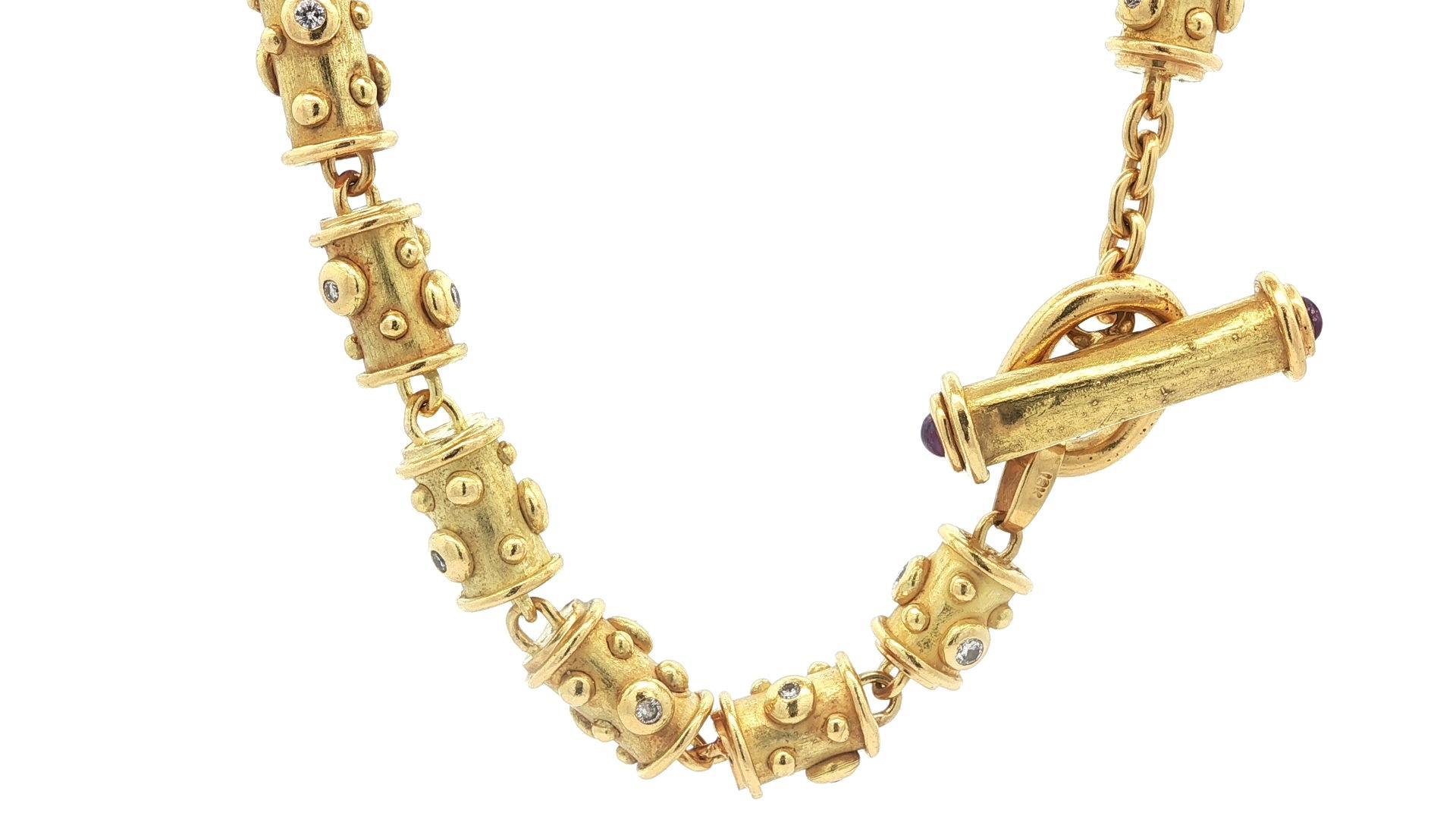 Denise Roberge 18k Gelbgold Lünette Diamond Beaded Zylinder Toggle Halskette im Angebot 1