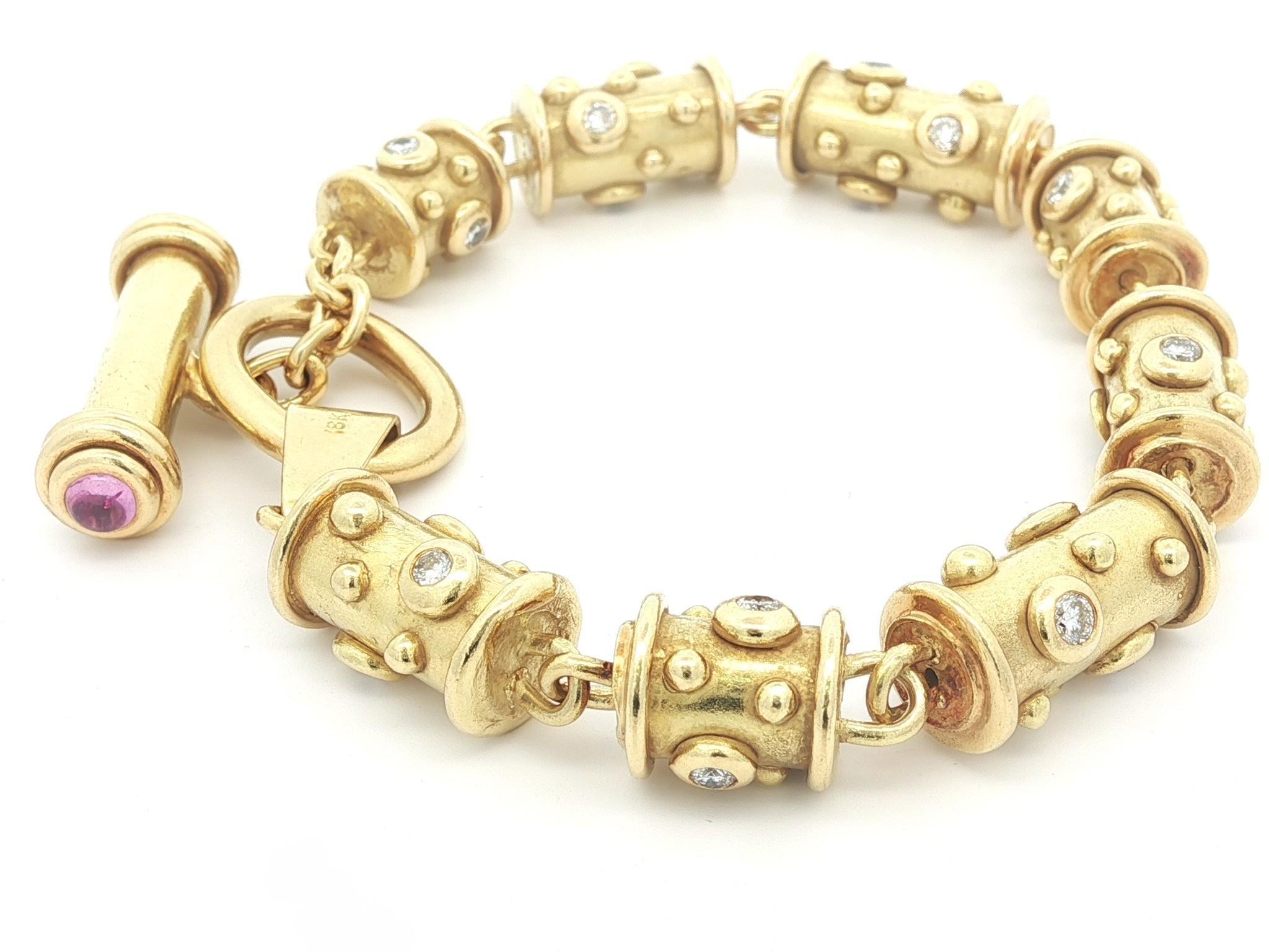 Denise Roberge Pulsera de Oro Amarillo de 18k con Diamantes Cilíndricos Redondos Corte brillante en venta