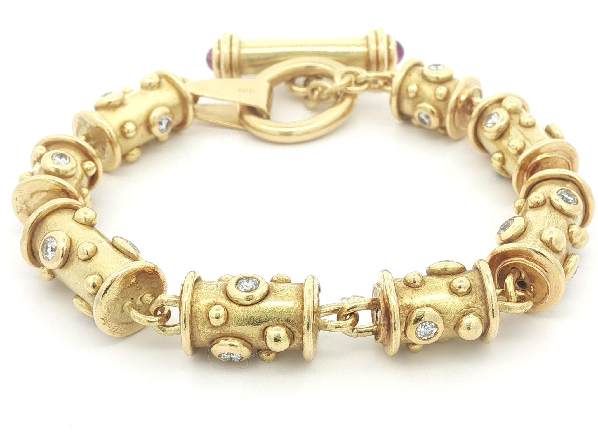 Denise Roberge Pulsera de Oro Amarillo de 18k con Diamantes Cilíndricos Redondos en Bueno estado para la venta en Montclair, NJ