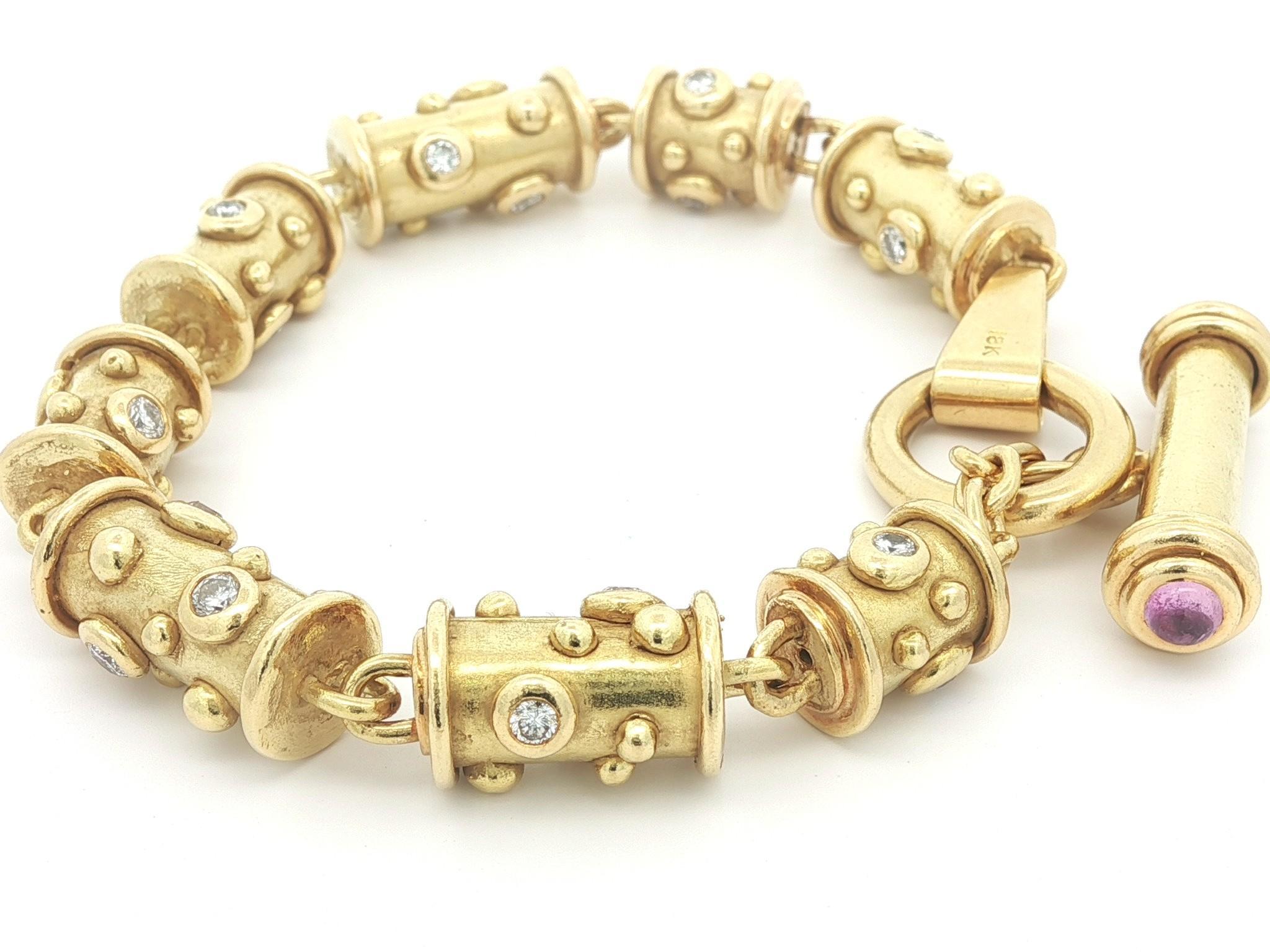 De las mujeres Denise Roberge Pulsera de Oro Amarillo de 18k con Diamantes Cilíndricos Redondos en venta