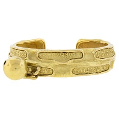 Denise Roberge 18k Yellow Gold Greek Writing Open Cuff Bracelet w/ Dangle Ball