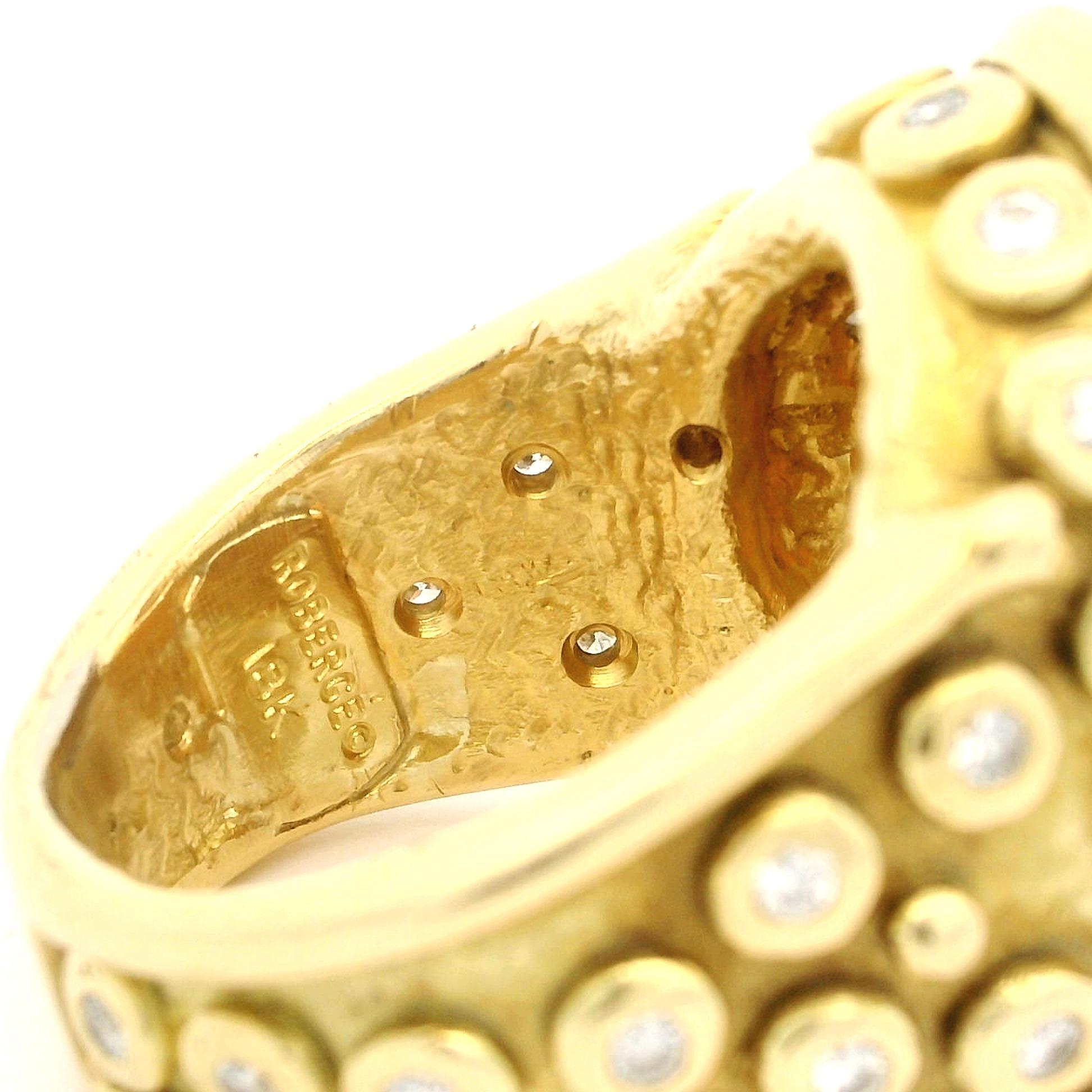 Denise Roberge 18k Yellow Gold Oval Opal Bezel Diamond Large Bold Heavy Ring In Excellent Condition For Sale In Montclair, NJ