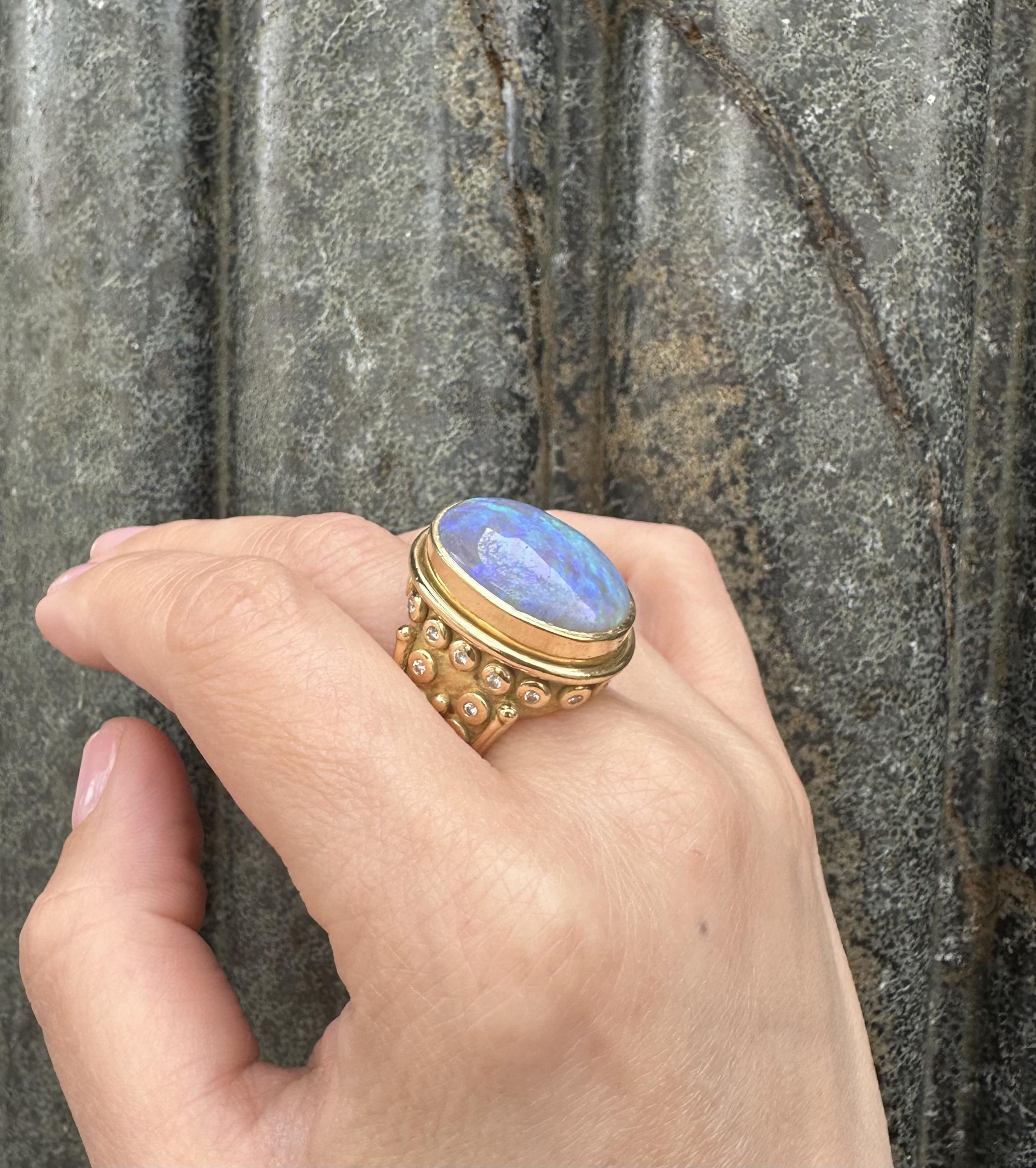 Women's Denise Roberge 18k Yellow Gold Oval Opal Bezel Diamond Large Bold Heavy Ring For Sale