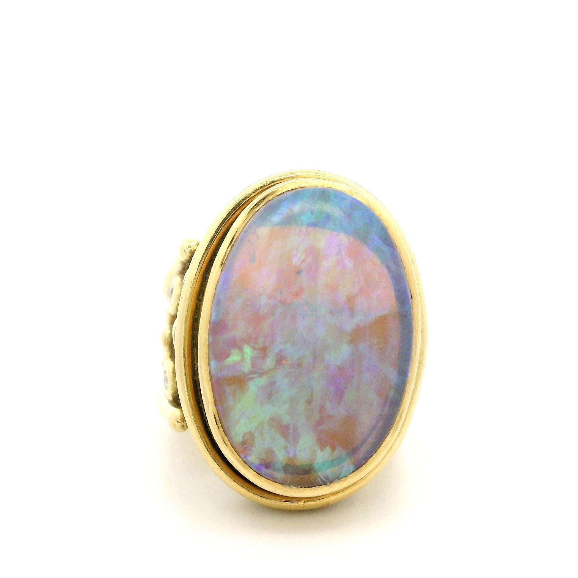 Denise Roberge 18k Yellow Gold Oval Opal Bezel Diamond Large Bold Heavy Ring For Sale 1