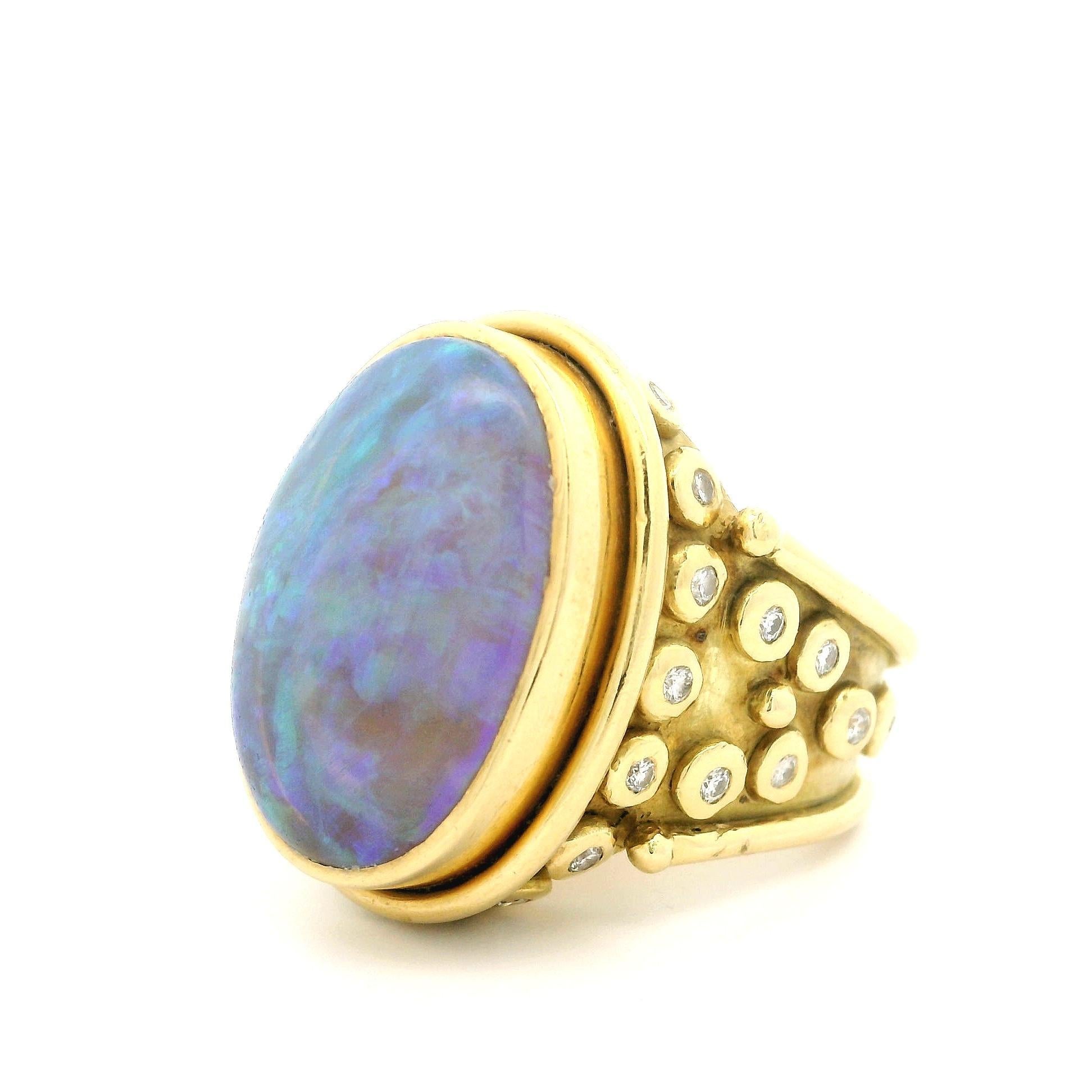 Denise Roberge 18k Yellow Gold Oval Opal Bezel Diamond Large Bold Heavy Ring For Sale 3